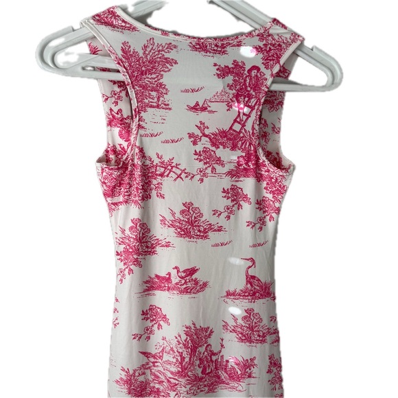 Cider TOILE DE JOUY RUCHED SPLIT Midi DRESS Pink & Cream Women’s Size XXS NWT - Picture 8 of 15
